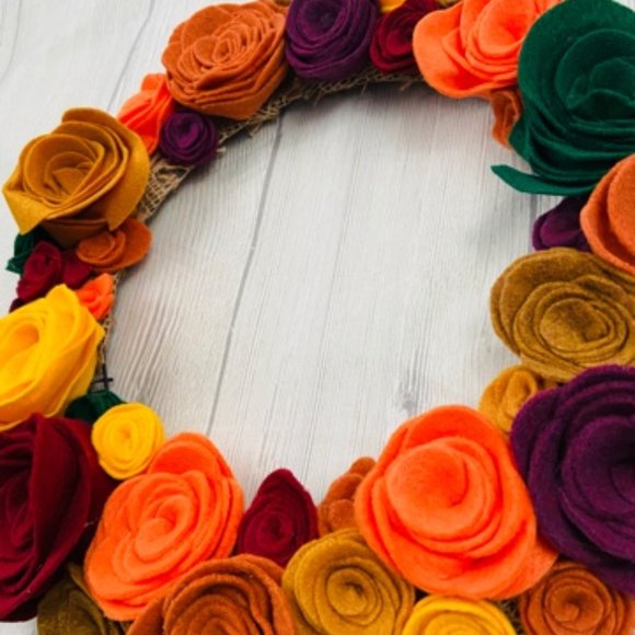 Felt Rose Fall Wreath - Picture 2 of 4